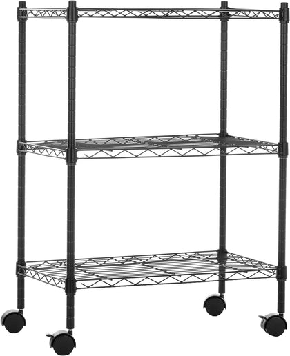 3-Shelf Adjustable Heavy Duty Storage Shelving Unit on 2" Wheels, Metal Wire Rack for Garage, Utility Shelving with