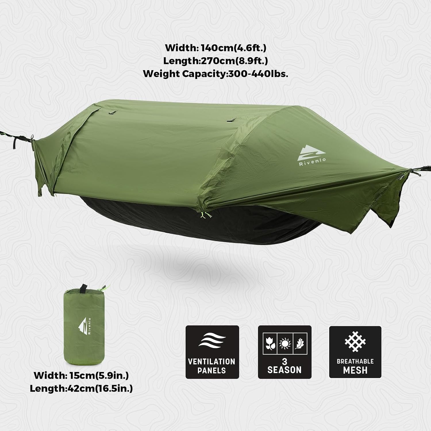 Camping Hammock Tent with Mosquito Net & RainFly, 3 in 1 Waterproof Portable Sleeping Hammock Bug Backpacker