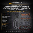 FASWORX Powerhead Gasket Set for Johnson Evinrude OMC 3-Cylinder 50 60 65 70 HP Outboard Motors (1986-2001) - Replaces OEM 0438904 398047 777421, Sierra 18-4321 - Marine Engine Rebuild Seal Kit