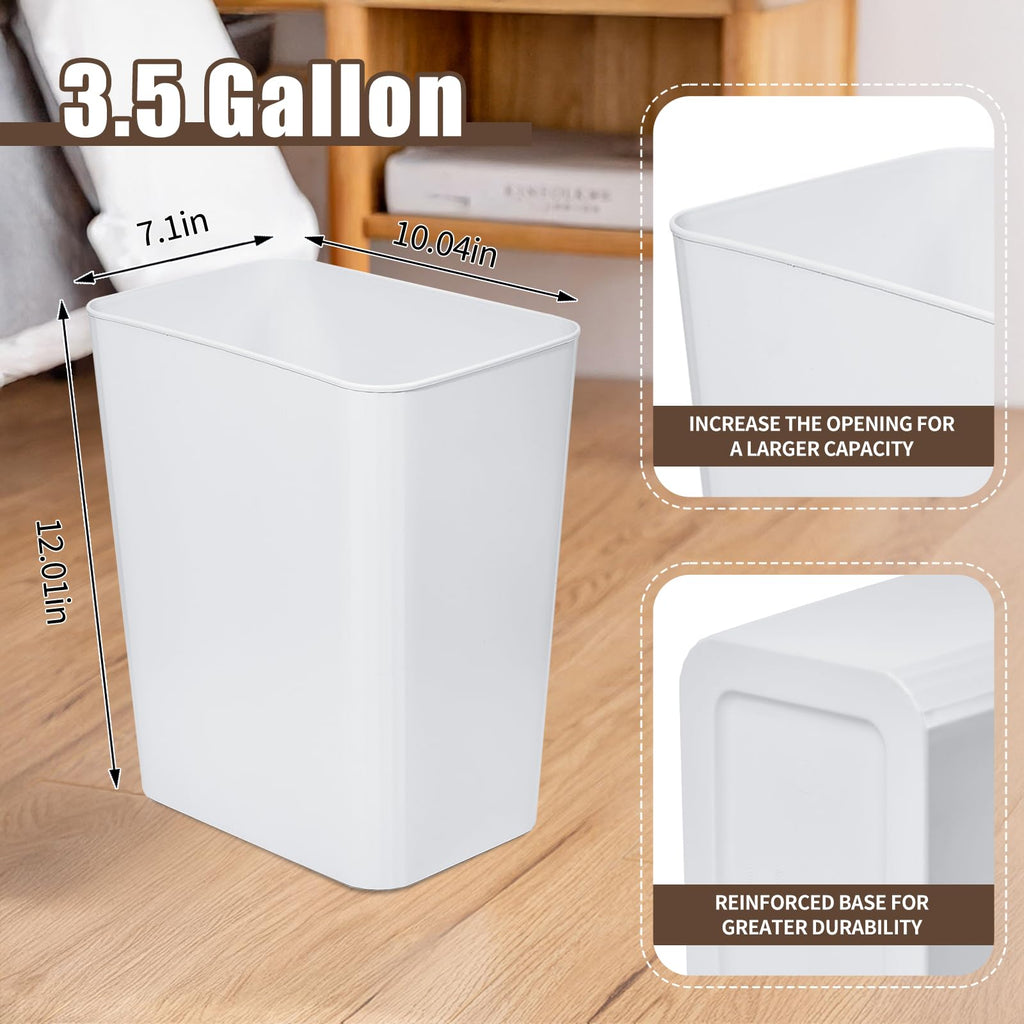 Plastic Trash Can 3.5 Gallon Ideal for Kitchen, Bathroom, Office, Dorm Lightweight, Durable & Easy to Clean-White