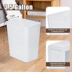 Plastic Trash Can 3.5 Gallon Ideal for Kitchen, Bathroom, Office, Dorm Lightweight, Durable & Easy to Clean-White