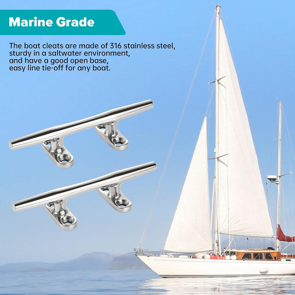 ZOMCHAIN 4/5/6 Inch Boat Cleat - Open Base 316 Stainless Steel Dock Cleat,Marine Cleat Rope Cleat, Mooring Accessories with Screws for Boats,Kayak, Marine, Deck, Nautical Decor(2,4,6 Pack)