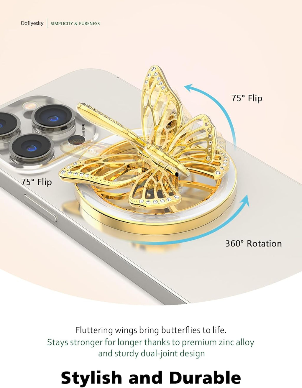 2025 Upgrade Magnetic Phone Grip for MagSafe, Butterfly Phone Grip Holder Finger Kickstand, Adapter Ring for MagSafe