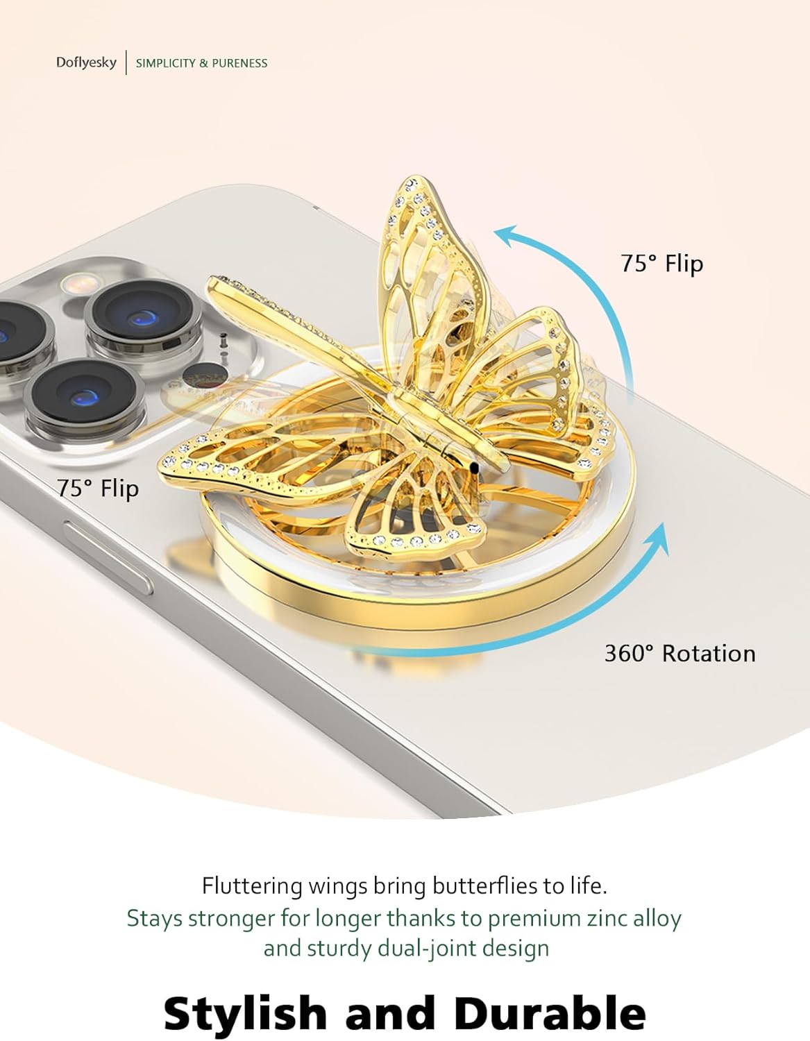 2025 Upgrade Magnetic Phone Grip for MagSafe, Butterfly Phone Grip Holder Finger Kickstand, Adapter Ring for MagSafe