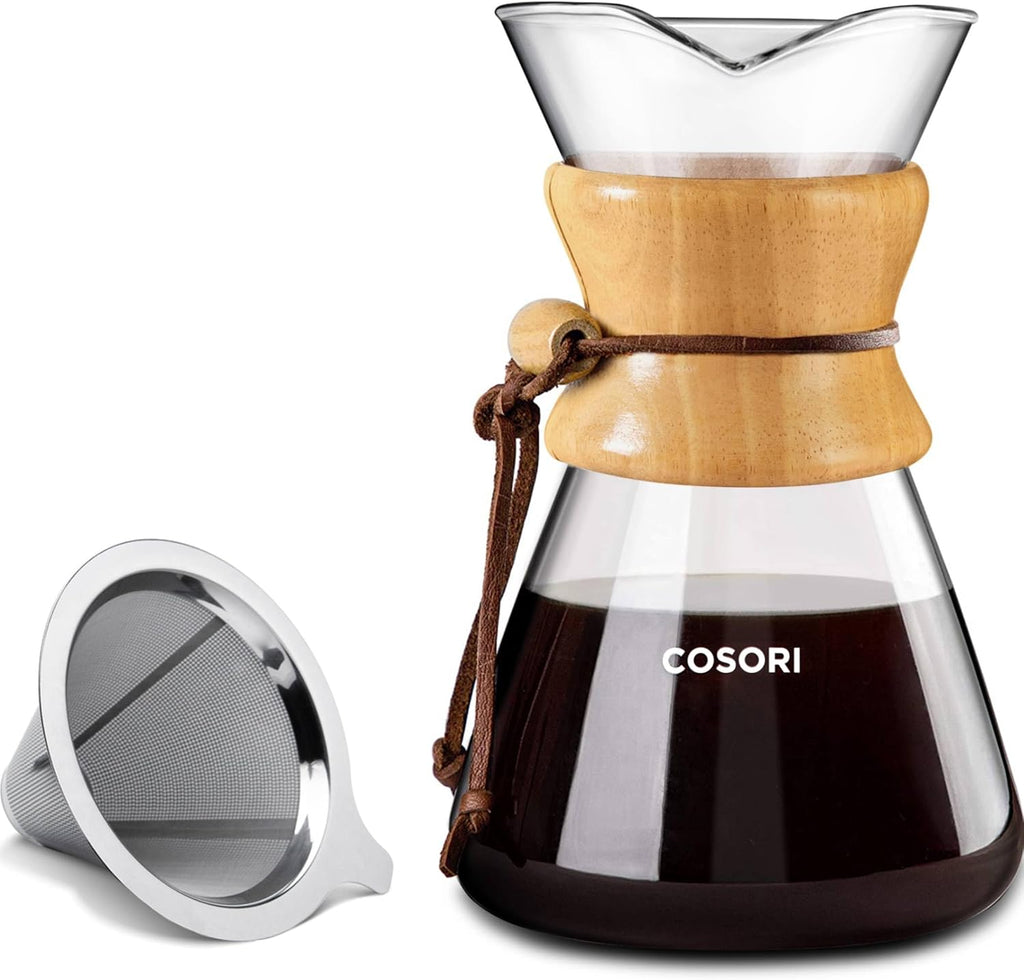 Pour Over Coffee Maker, Double Layer Stainless Steel Filter, 8cup | Drip Coffee Maker, Coffee Dripper Brewer, High