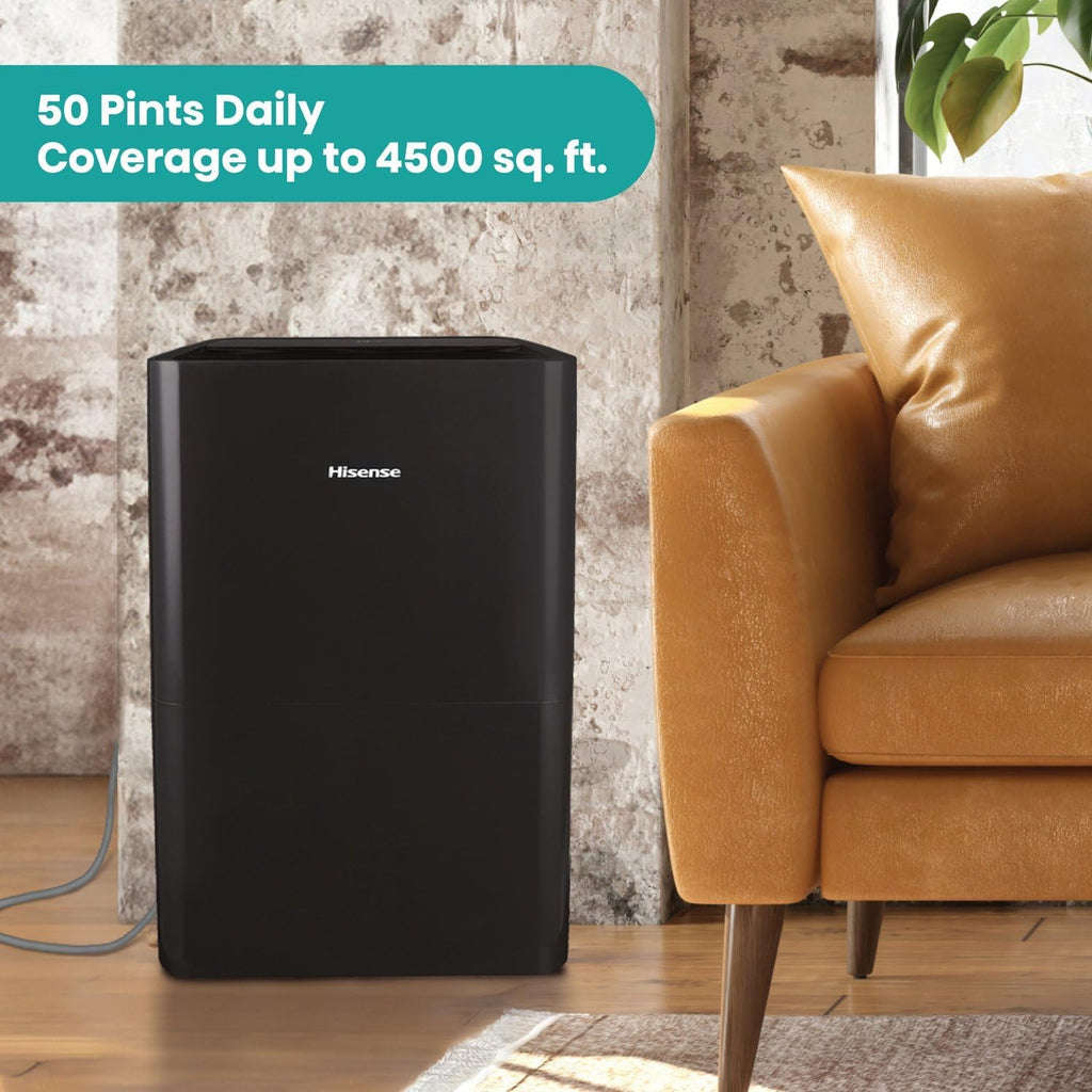 50-Pint Lift-Up Portable Dehumidifier with Built-In Pump, Black | Energy Efficient, Quiet, Humidity Absorber