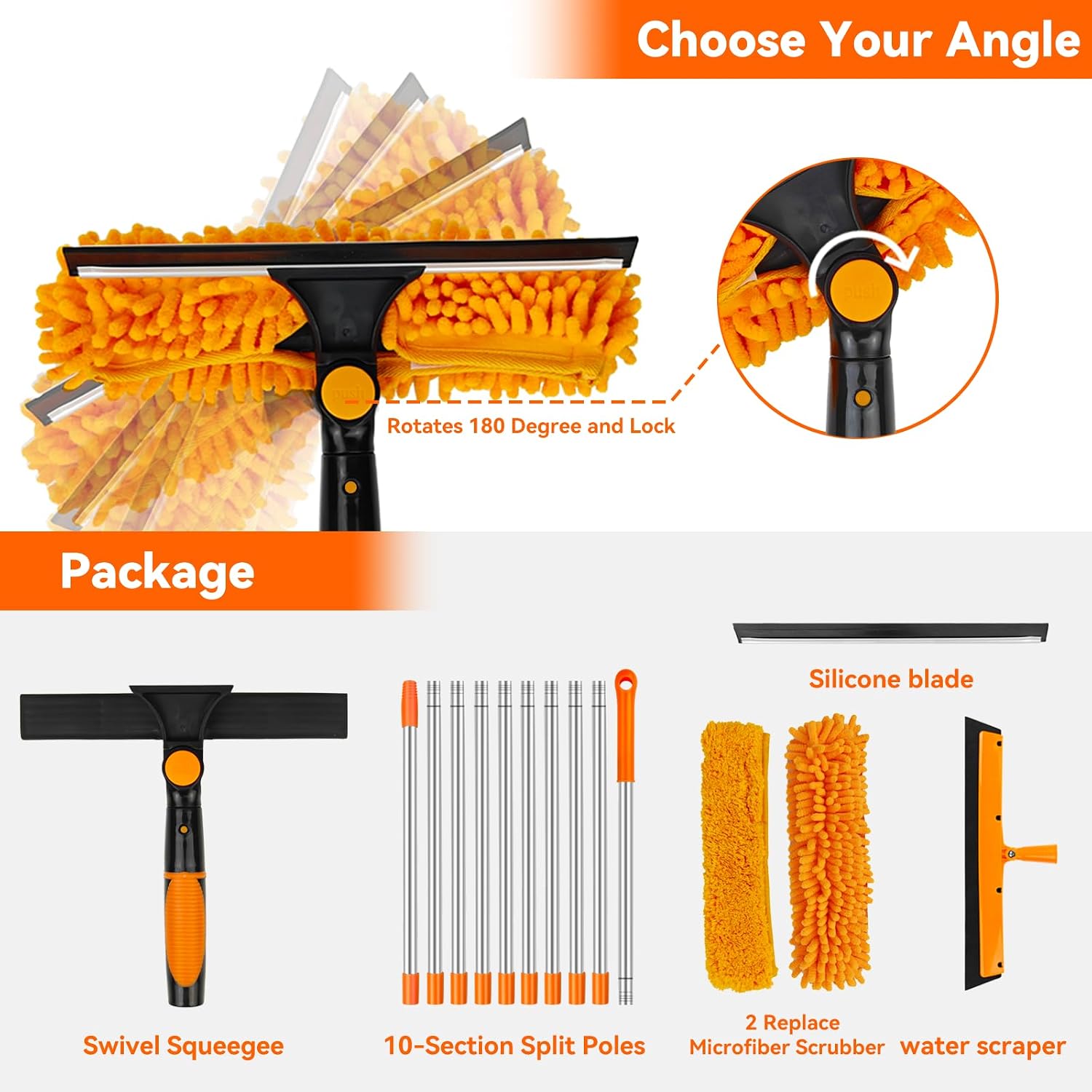 Window Cleaning Tools Window Squeegee: 2 in 1 Double-Sided Professional Cleaner Window Washing Kit with Extension