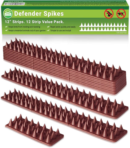 Bird Spikes - 12-Piece, 12 Ft Total, Woodpecker - Animal Deterrent & Plastic Spike Strips for Outdoor Fence