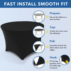 Fitted Round Table Covers 5ft-Spandex Elastic Stretch Black Table Cloths