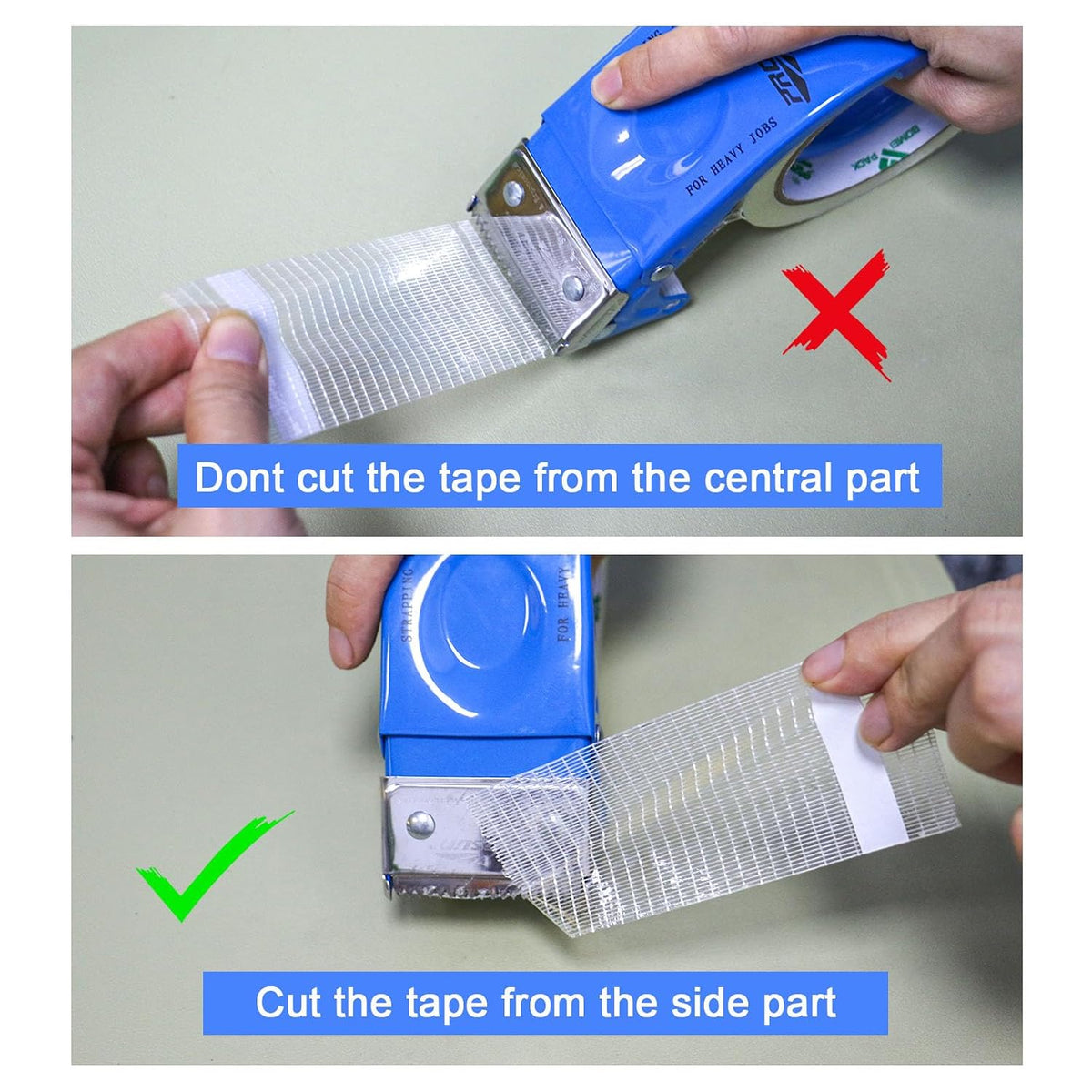3Rolls Filament Strapping Tape 2Inch with Dispenser, Heavy Duty Fiberglass Reinforced Packing Tape for Shipping
