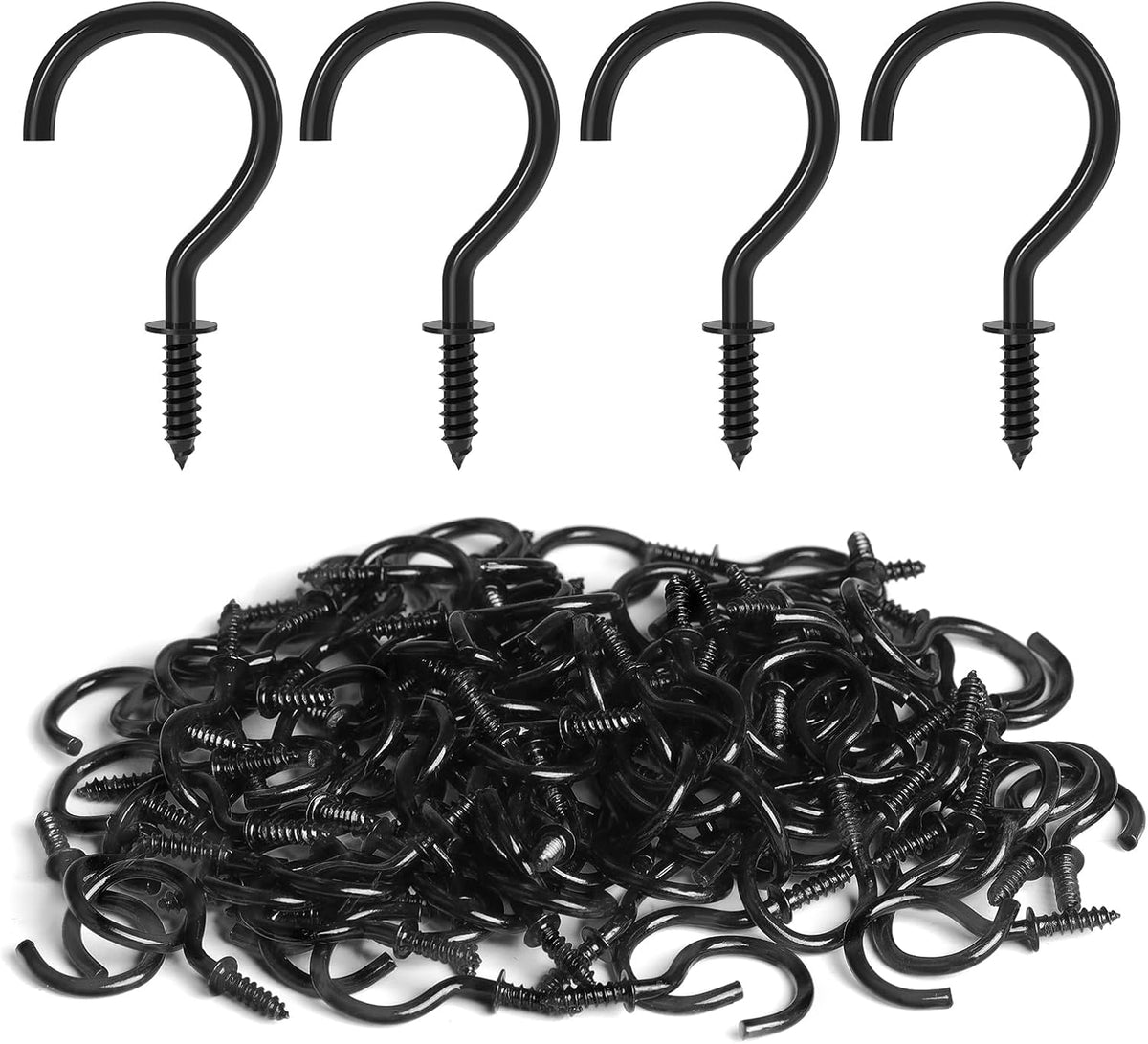 Screw Hooks, 1 Inch Metal Screw in Cup Hooks, Black, 100 Pcs