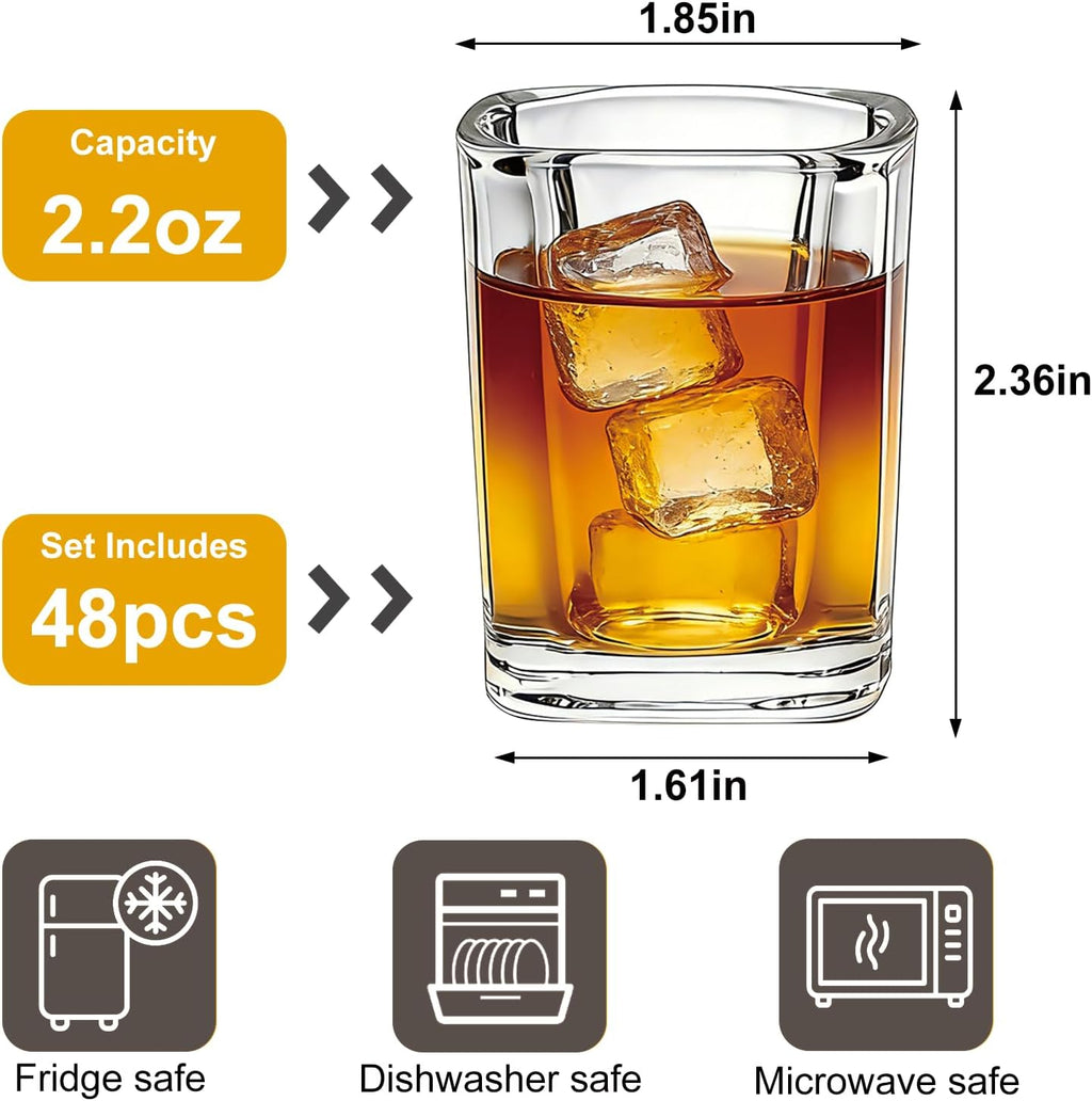 48 Pack Shot Glasses Bulk, 2.2 oz Clear Heavy Base Shot Glass Set
