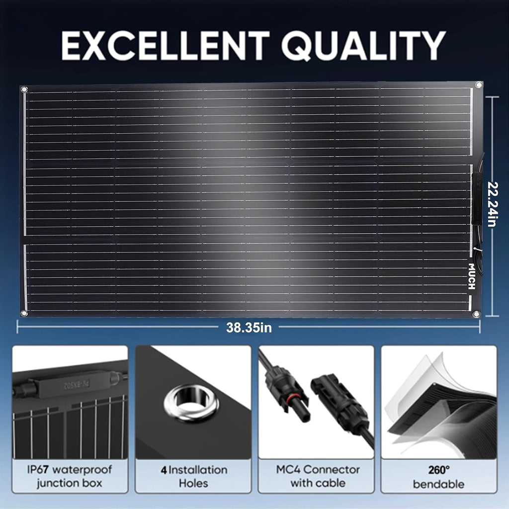 Much 200W Flexible Solar Panel Kit 12V Mono 30A PWM Controller for Van RV | Lightweight bendable mono charger 2pcs