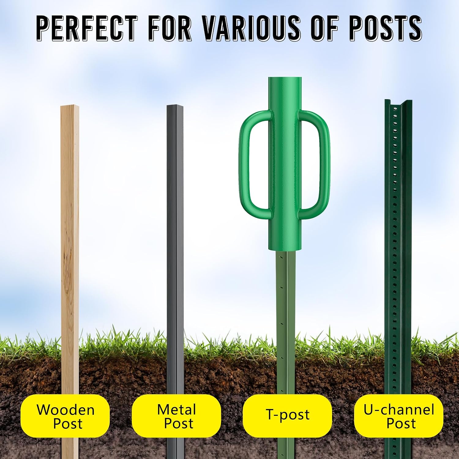 T Post Driver -12LB Fence Post Driver Heavy Duty Hand Post Pounder with Handle Black Steel Rammer for U Fence Post