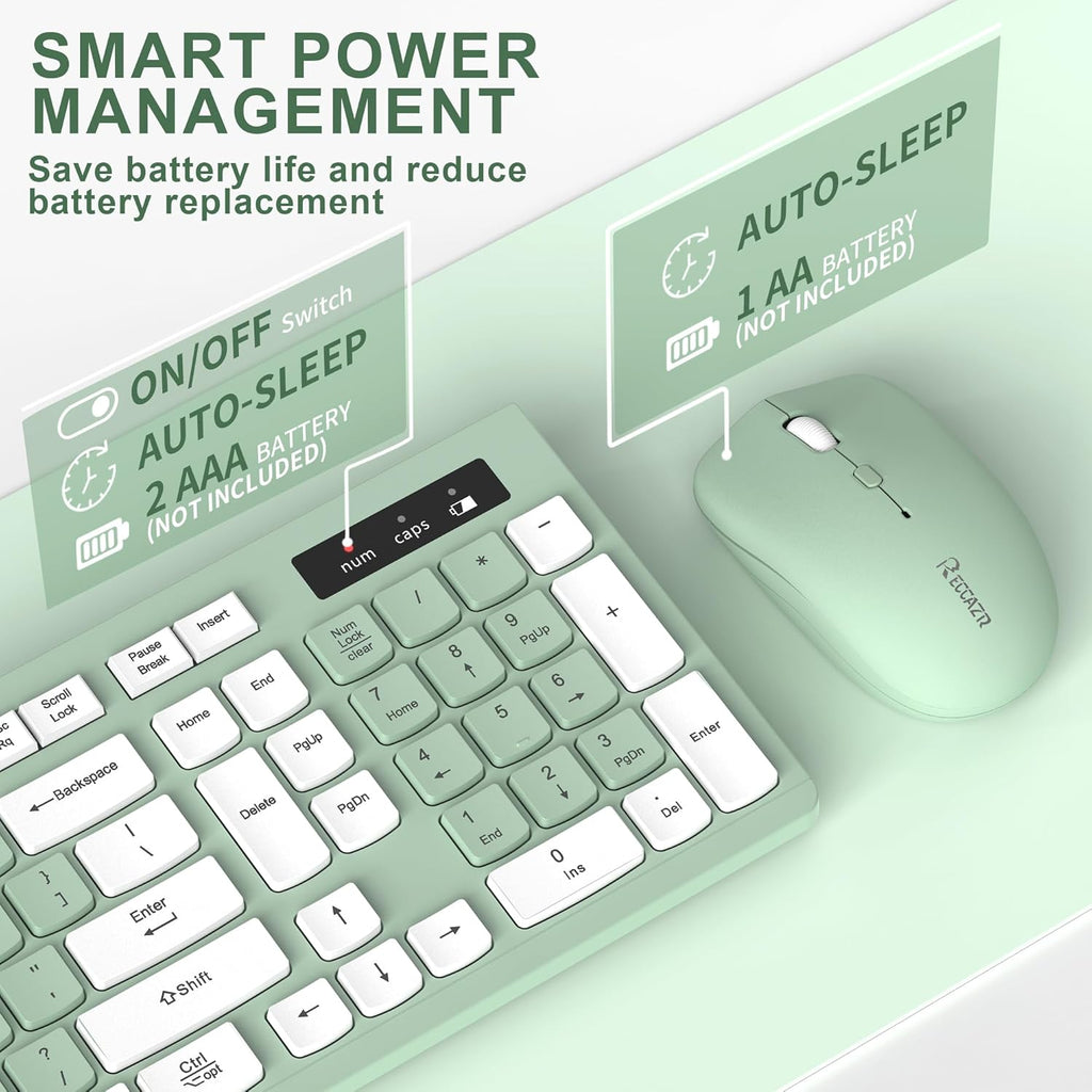 Wireless Keyboard and Mouse Combo Silent for Office and Home(Avocado Green) | 2.4G Full Size Silent Cordless Keyboard