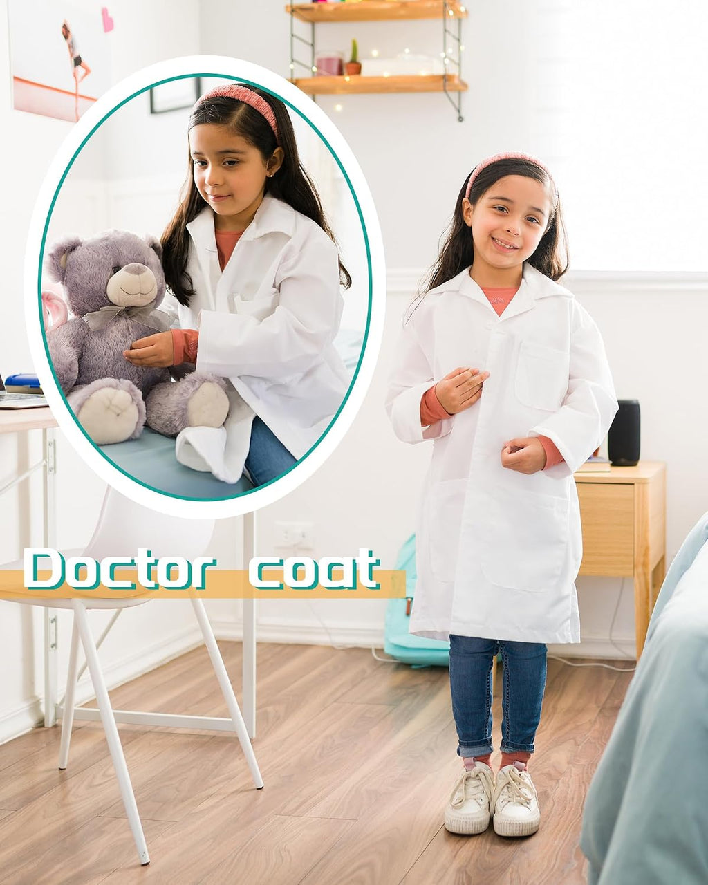 6 Pcs White Lab Doctor Coat science bulk for Kids, Unisex,S Size