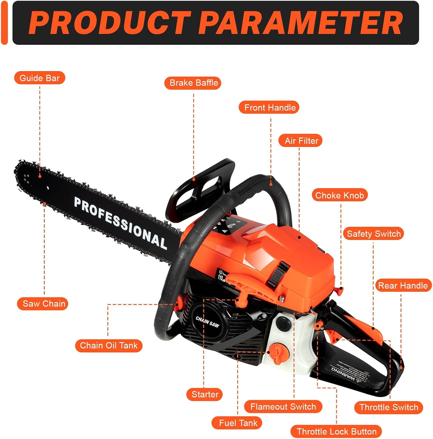 58cc Gas Chainsaw, 20 Inch Gas Powered Chainsaws with Tool Bag, 3.6HP 2-Cycle Handheld Cordless Petrol Gasoline Chain