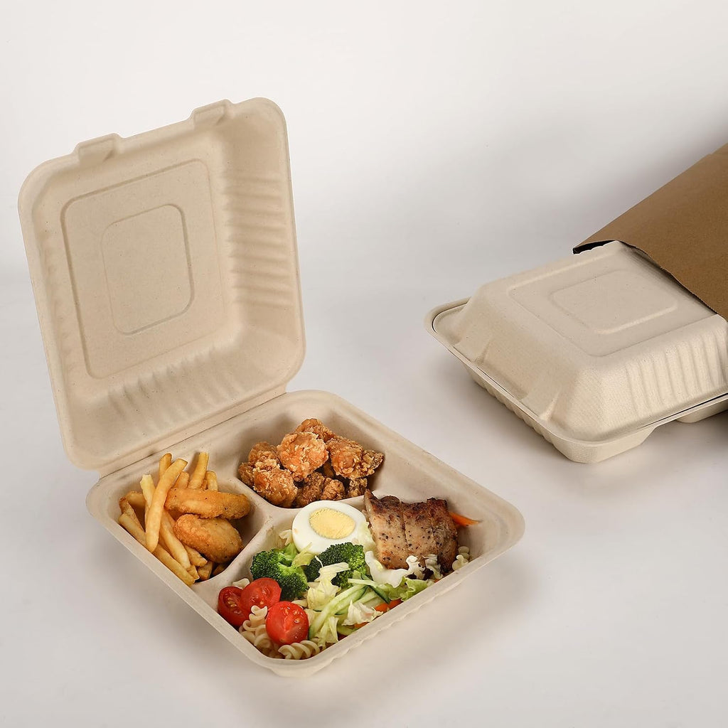 Disposable 50 Pack 3 Compartment 8x9 Inch Take Out Food Containers