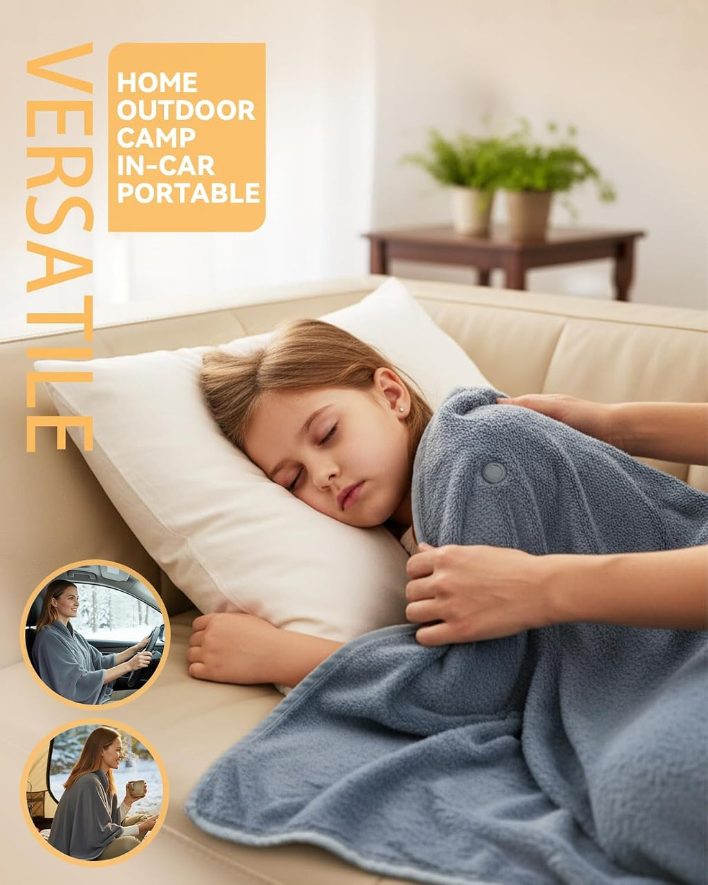 Cordless Heated Blanket,Battery Powered Carbon Fiber Electric Heated Throw, Machine Washable, Long-Lasting for Home