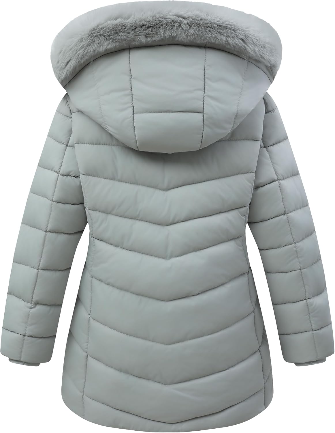 Girls Long Puffer Jacket with Faux Fur Hood,Winter Warm Down Coat for Kids Outerwear