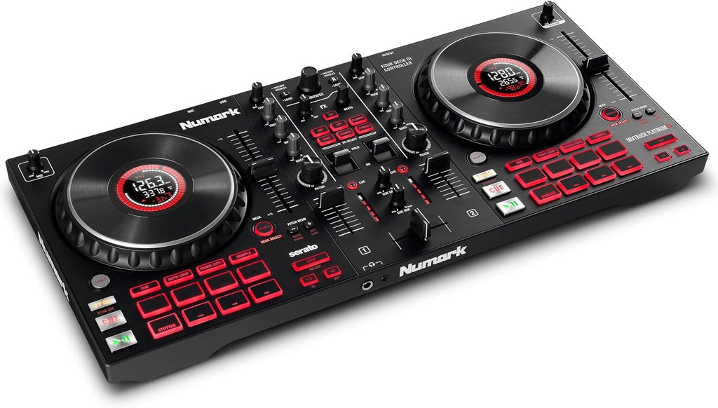 Mixtrack Platinum FX DJ Controller | 4-Decks, 3-Band EQ DJ Mixer, Jog Wheel Displays, 16 Pads, 2 Effects Paddles