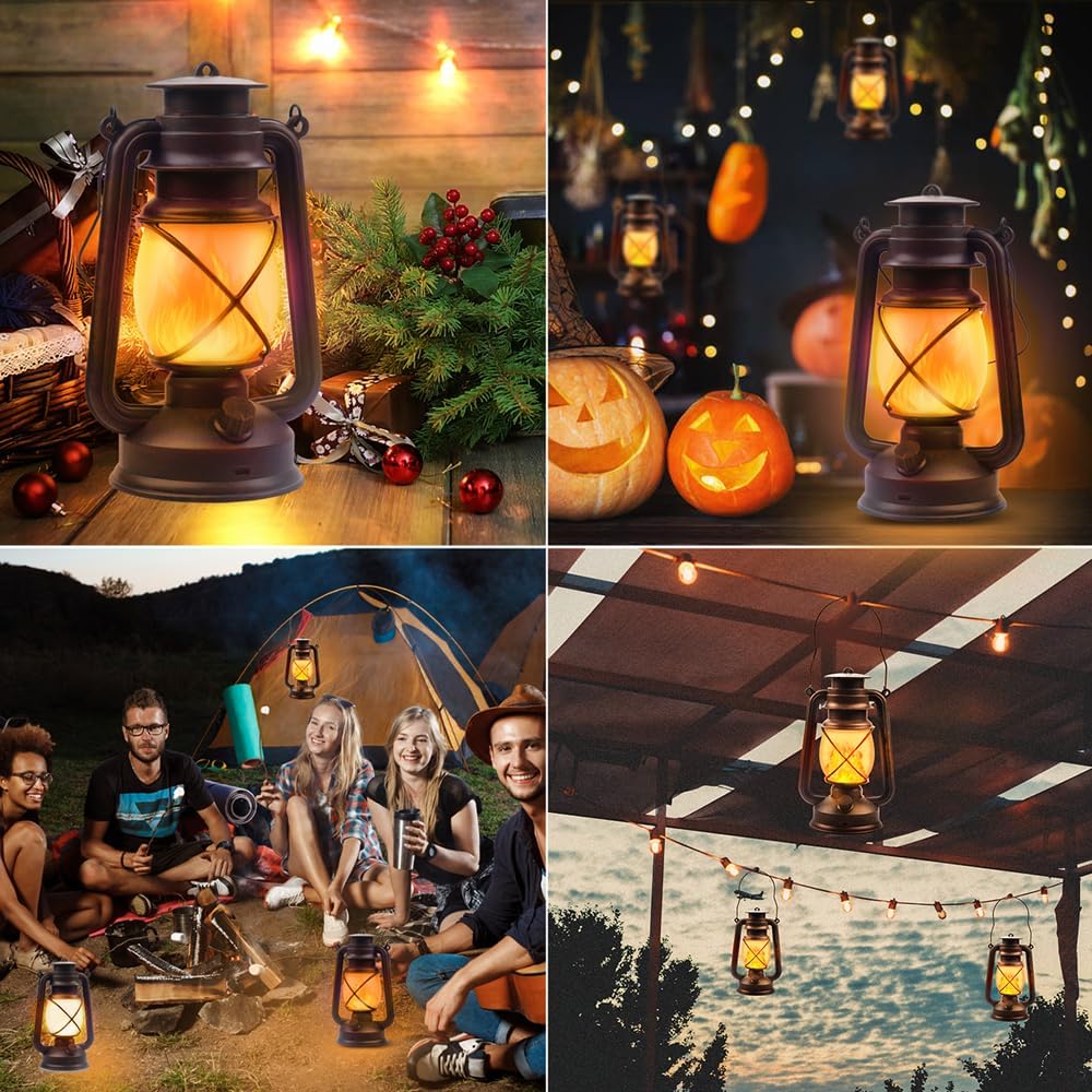 USB Rechargeable Lanterns 2 Pack with Remote Control 4 Modes Lights | Vintage Hanging Lanterns Outdoor Waterproof LED
