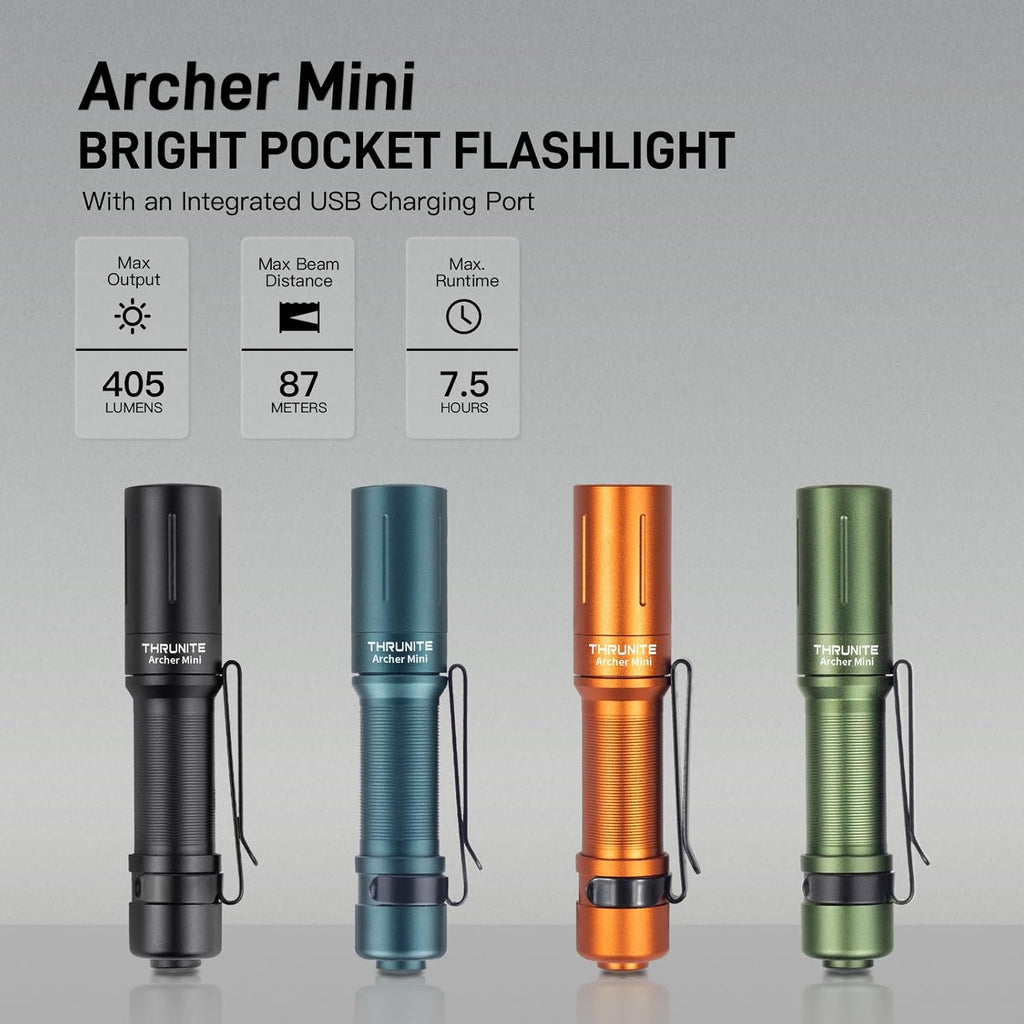 Archer Mini EDC Flashlight, USB-C Rechargeable Pocket Flashlights 405 Lumens, IPX8 Waterproof Mini Penlight with Clip