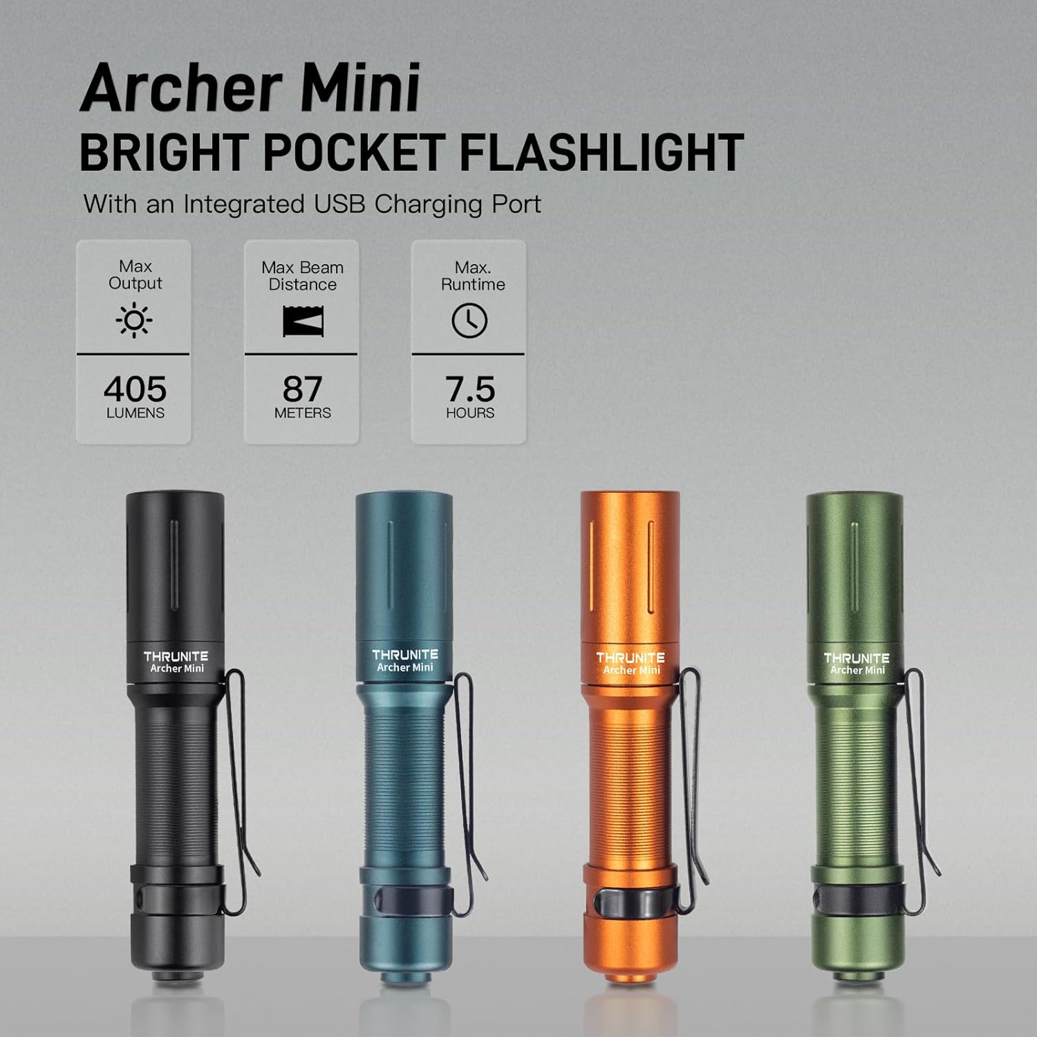 Archer Mini EDC Flashlight, USB-C Rechargeable Pocket Flashlights 405 Lumens, IPX8 Waterproof Mini Penlight with Clip