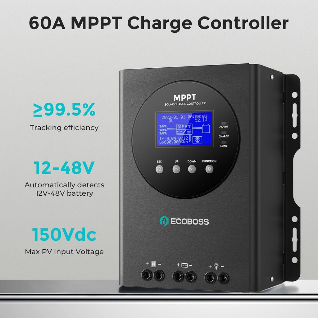 60A MPPT Solar Charge Controller 12V/24V/36V/48V Auto, Max 150V PV Input, LCD Display, Adjustable Parameter Solar