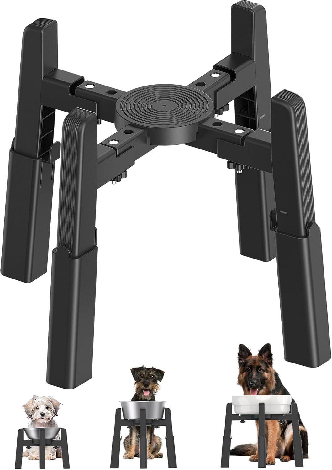 Dog Bowl Stand with Adjustable Height and Width [Stand Only], Elevated Pet Water & Food Feeder for Medium & Large
