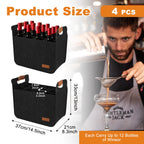 4 PCS 12 Bottle Wine Carrier Tote 14.6x12.6x8.7 Inch Wine Shipping Box 12 Bottles Liquor Bottle Storage Bag Black