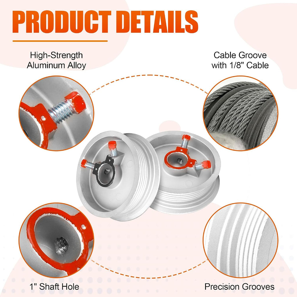 Garage Door Parts Cable Drums, Garage Door Rollers Fit for 400-8 Standard Lift Up to 8" High Doors - Cable Pulley