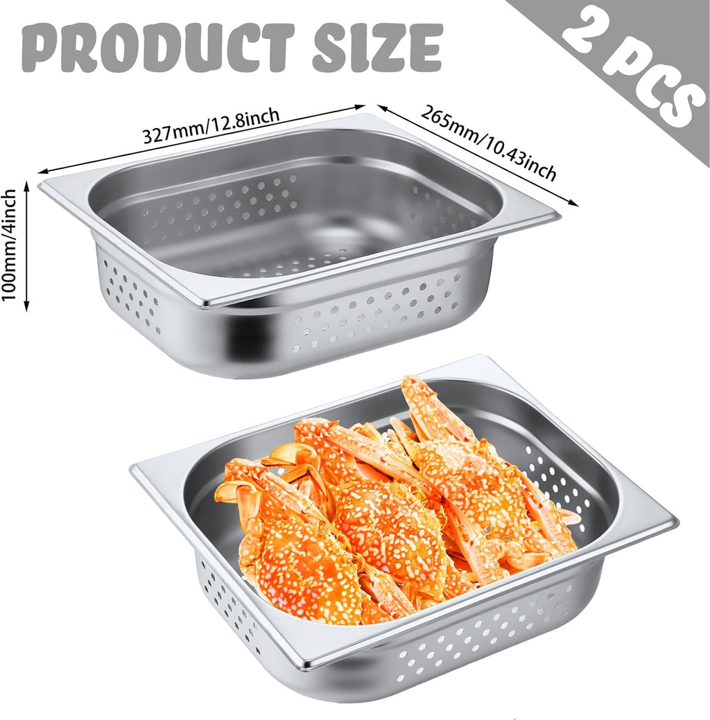 2 Pack Half Hotel Pan Perforated Steam, 12.8'' x 4'' x 10.43''