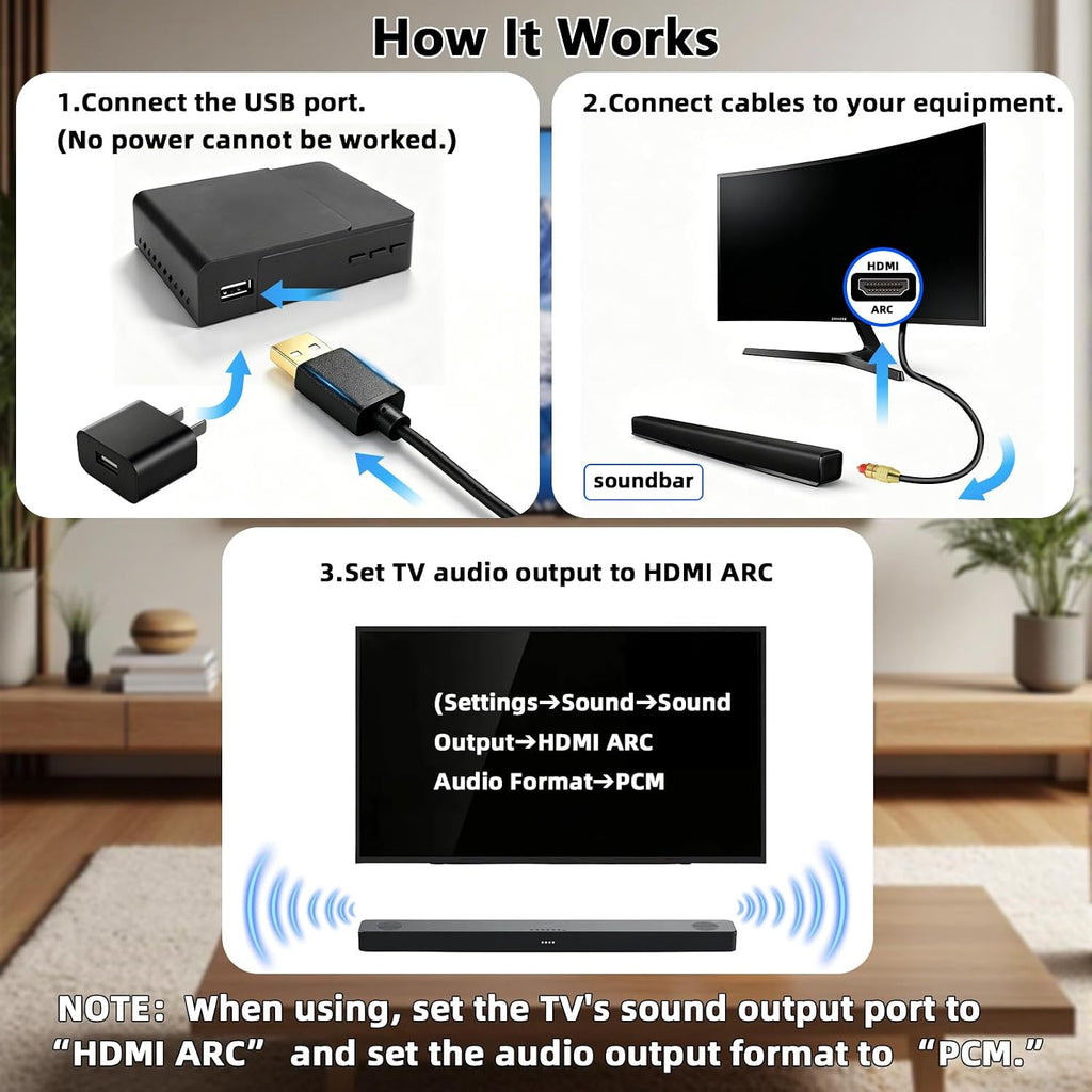 HDMI to Optical Audio Adapter 192kHz Optical to HDMI Converter Support PCM 2.0 No Lag HDMI ARC O'ptical Cable for