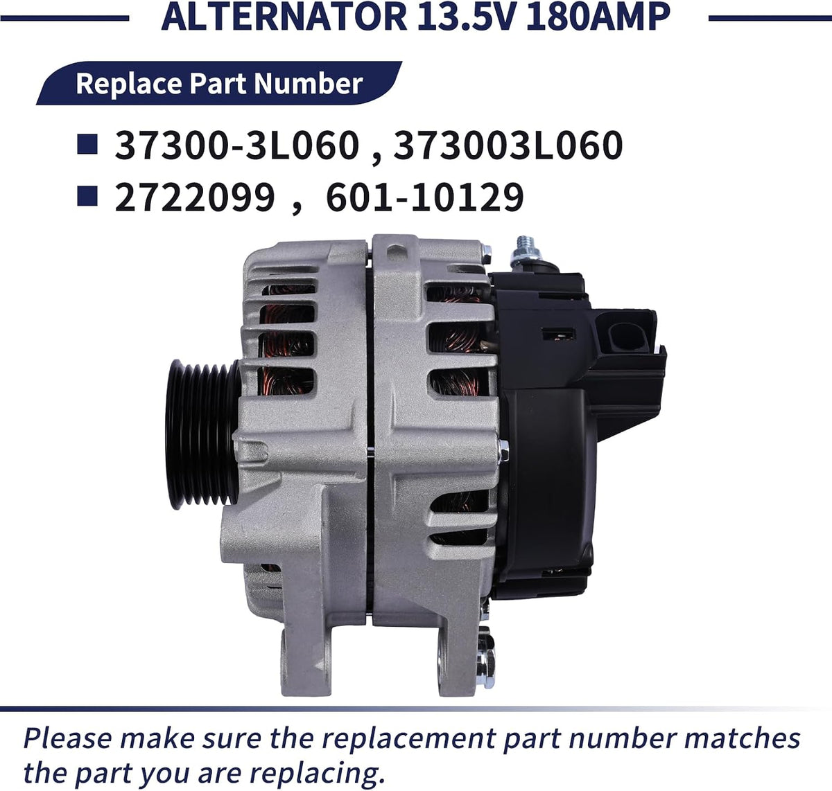 Alternator 13.5V 180AMP 37300-3L060 373003L060 Compatible with Hyundai Palisade 2020-2023 Kia Telluride 2020-2022 3.8L