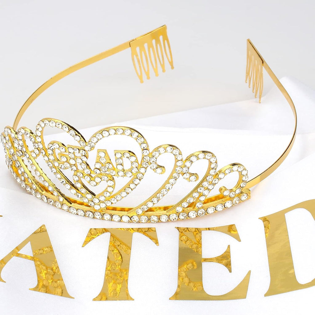 Gold Graduate Crown and Sash - Congratulations Grad Party Decorations 2026- Women's Grad Tiara and Sash