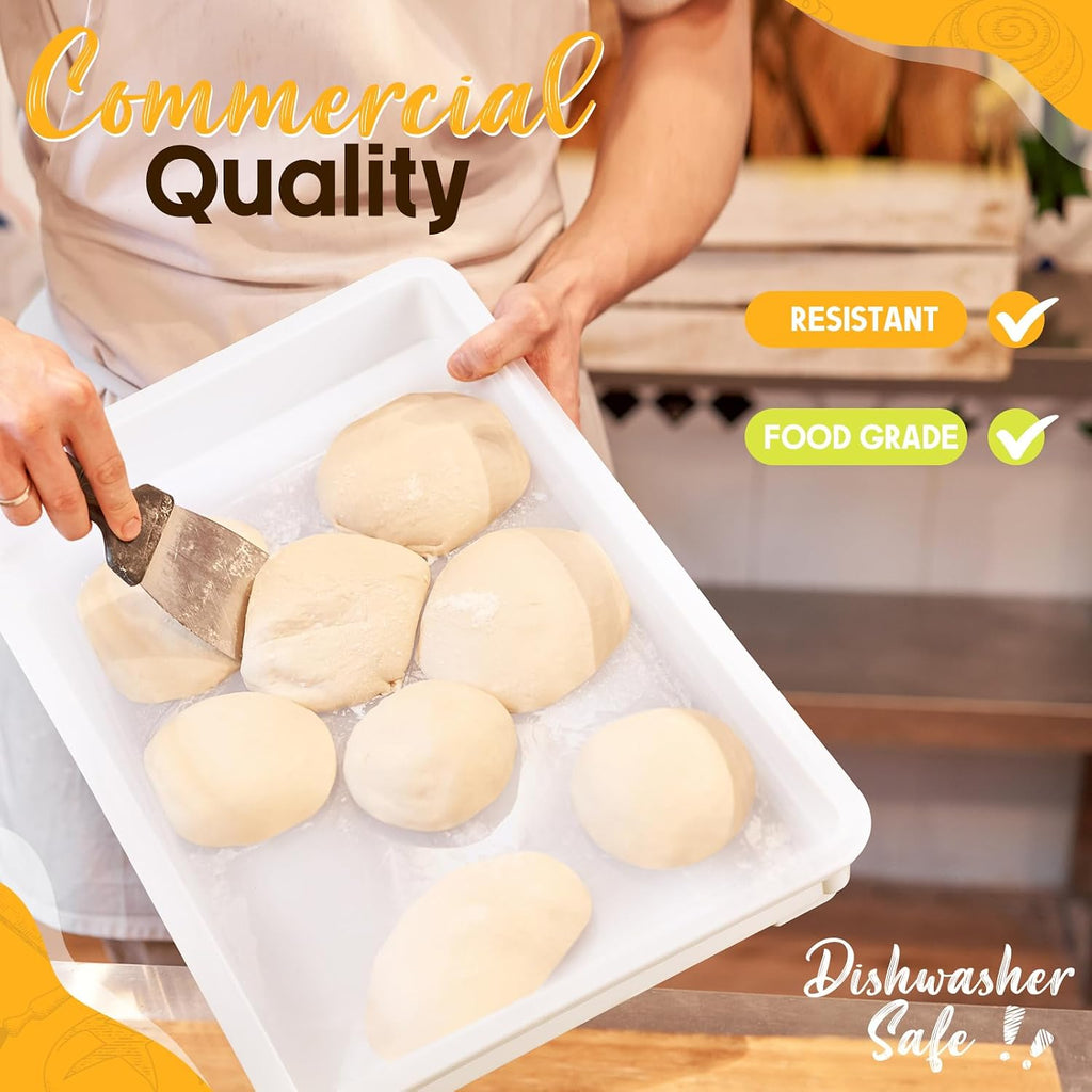 6 Pack White Pizza Dough Proofing Box Tray with Lid 22.44" x 15" x 2.8" Stackable Dough Proofing Containers for Pizza