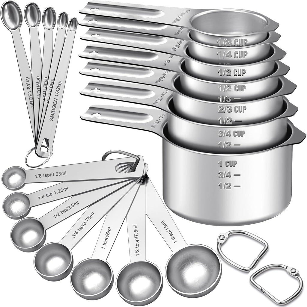Measuring Cups and Spoons Set, 7 Stainless Steel Nesting Measuring Cups & 7 Spoons, 5 Mini Measuring Spoons & 2