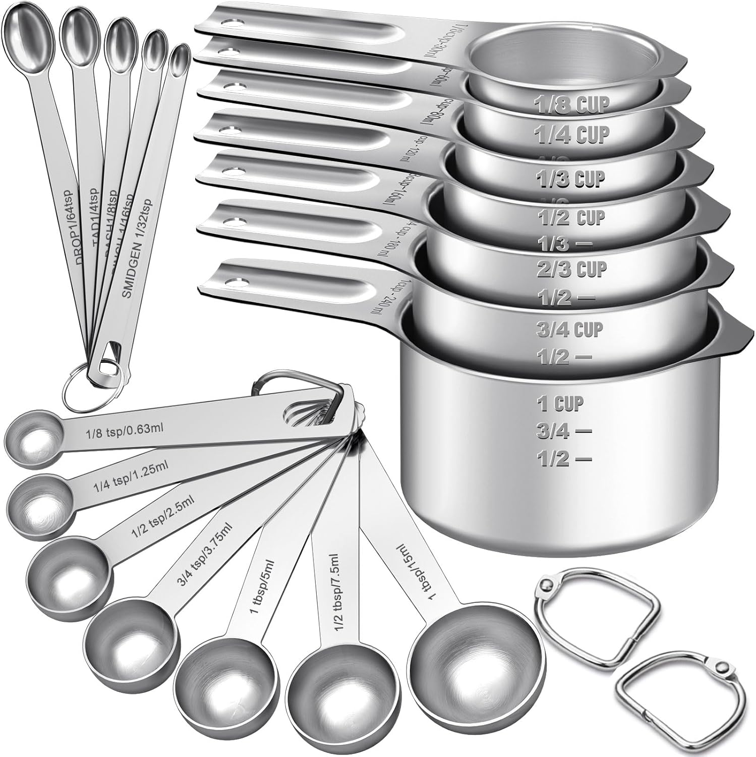 Measuring Cups and Spoons Set, 7 Stainless Steel Nesting Measuring Cups & 7 Spoons, 5 Mini Measuring Spoons & 2