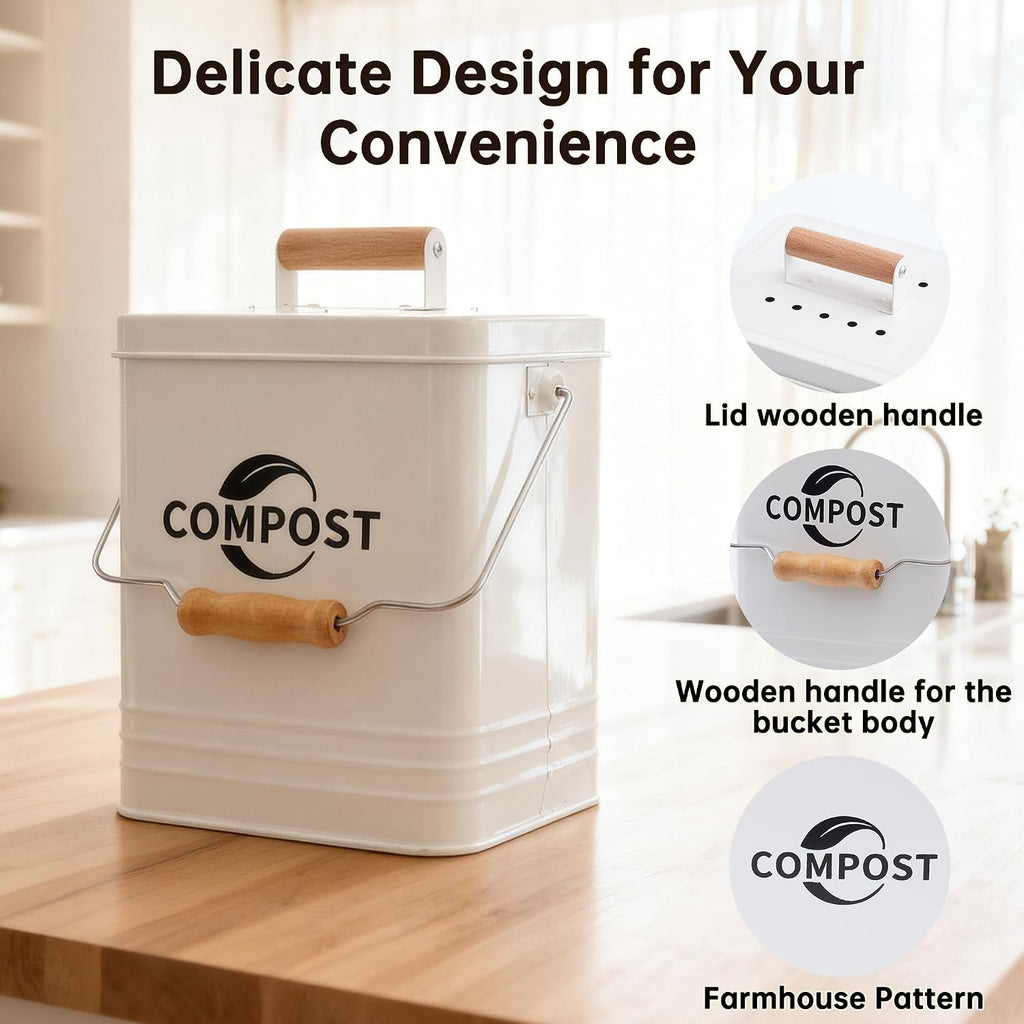 Kitchen Compost Bin, 1.7 Gallon Countertop Compost Bin with Lid and Charcoal Filter, Kitchen Composter for Food
