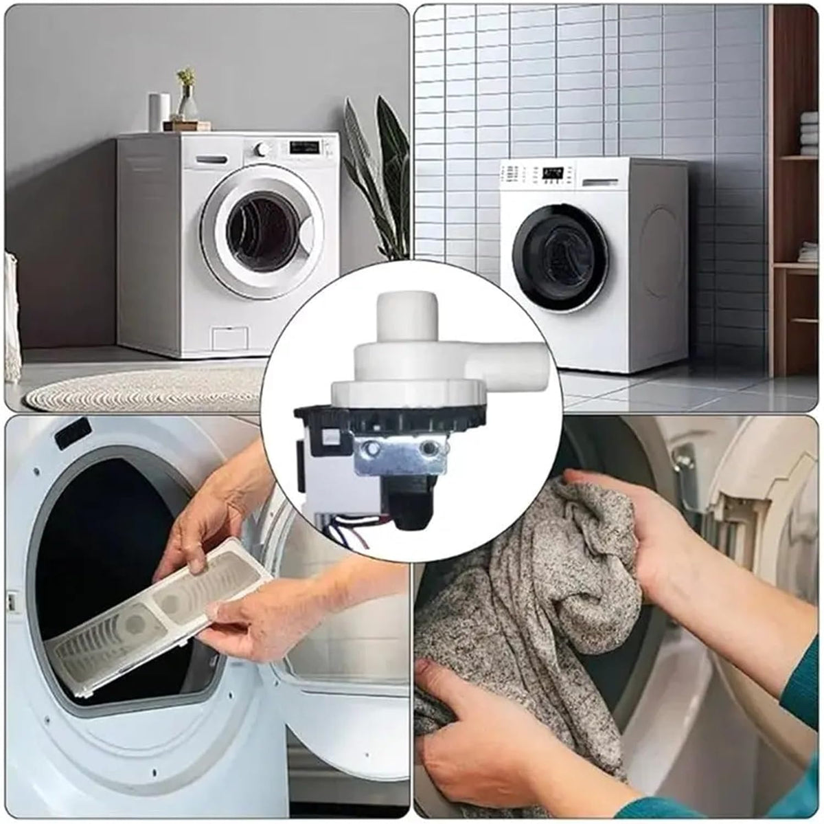 Washer Drain Pump Motor Replacement, 30W 21L/Min Water Drainage Valve Component, Front Load Drum Washing Machines