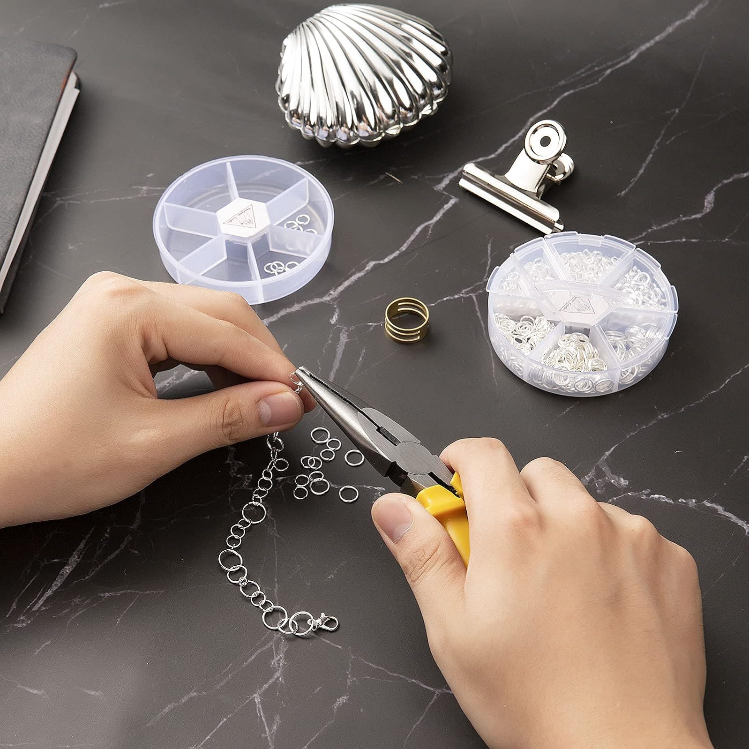 Jump Rings Kit With1000PCS Open Jump Rings 40PCS 12mm Lobster Clasps and Jump Rings Opener for Jewelry Making
