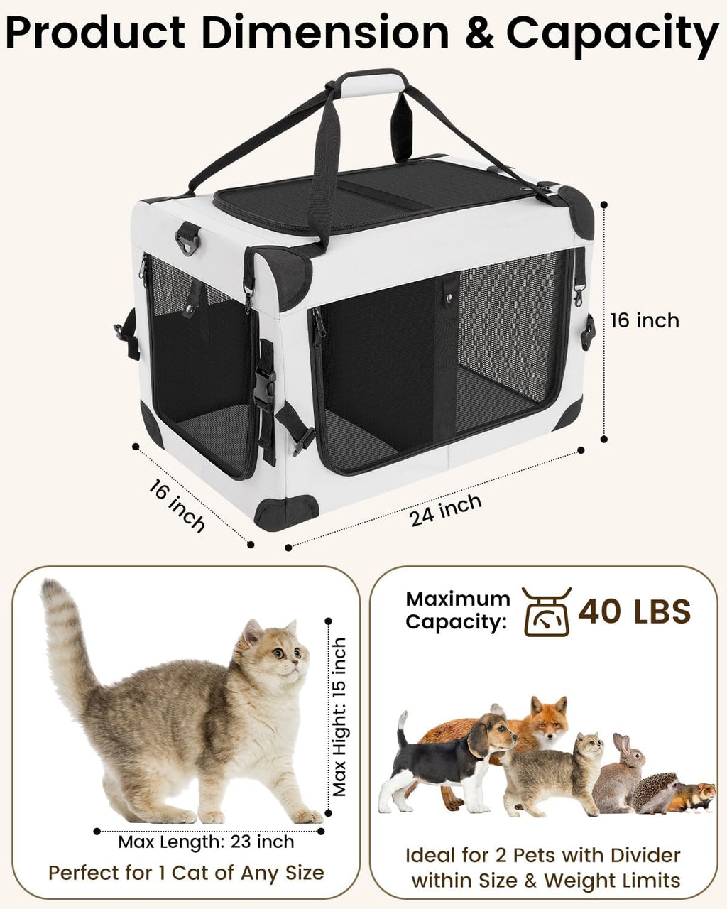 Extra Large Cat Carrier for 2 Cats with Divider, Soft-Sided