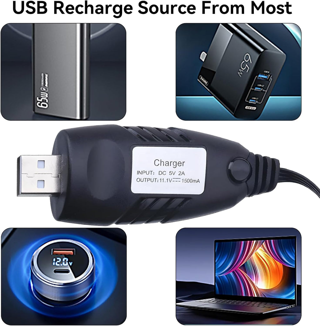 11.1V Battery Charger Airsoft - 2A 1500mAh USB Chargers with XH-4P Plug Gel Blaster 3S Lipo Battery 11.1 Volt Li-ion