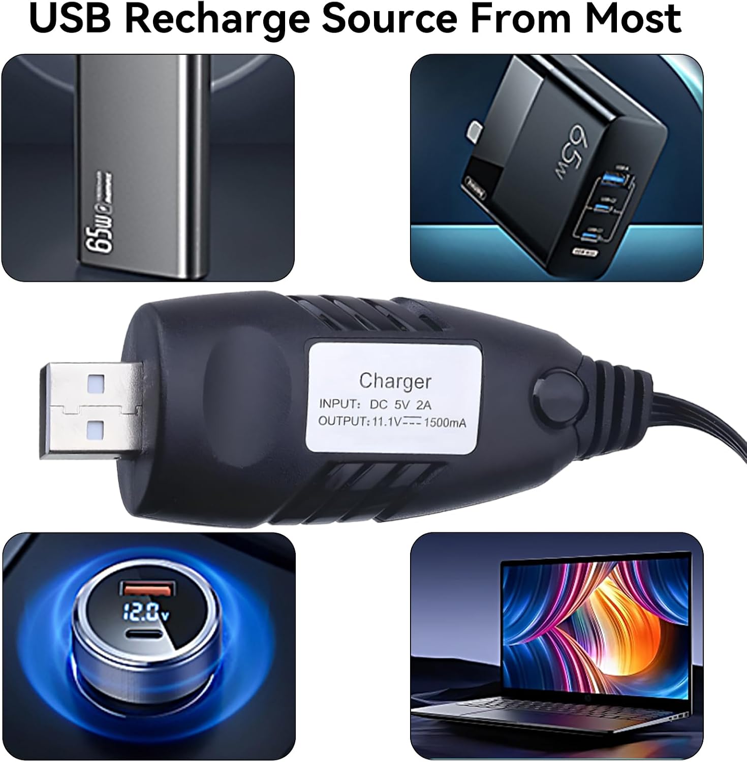 11.1V Battery Charger Airsoft - 2A 1500mAh USB Chargers with XH-4P Plug Gel Blaster 3S Lipo Battery 11.1 Volt Li-ion