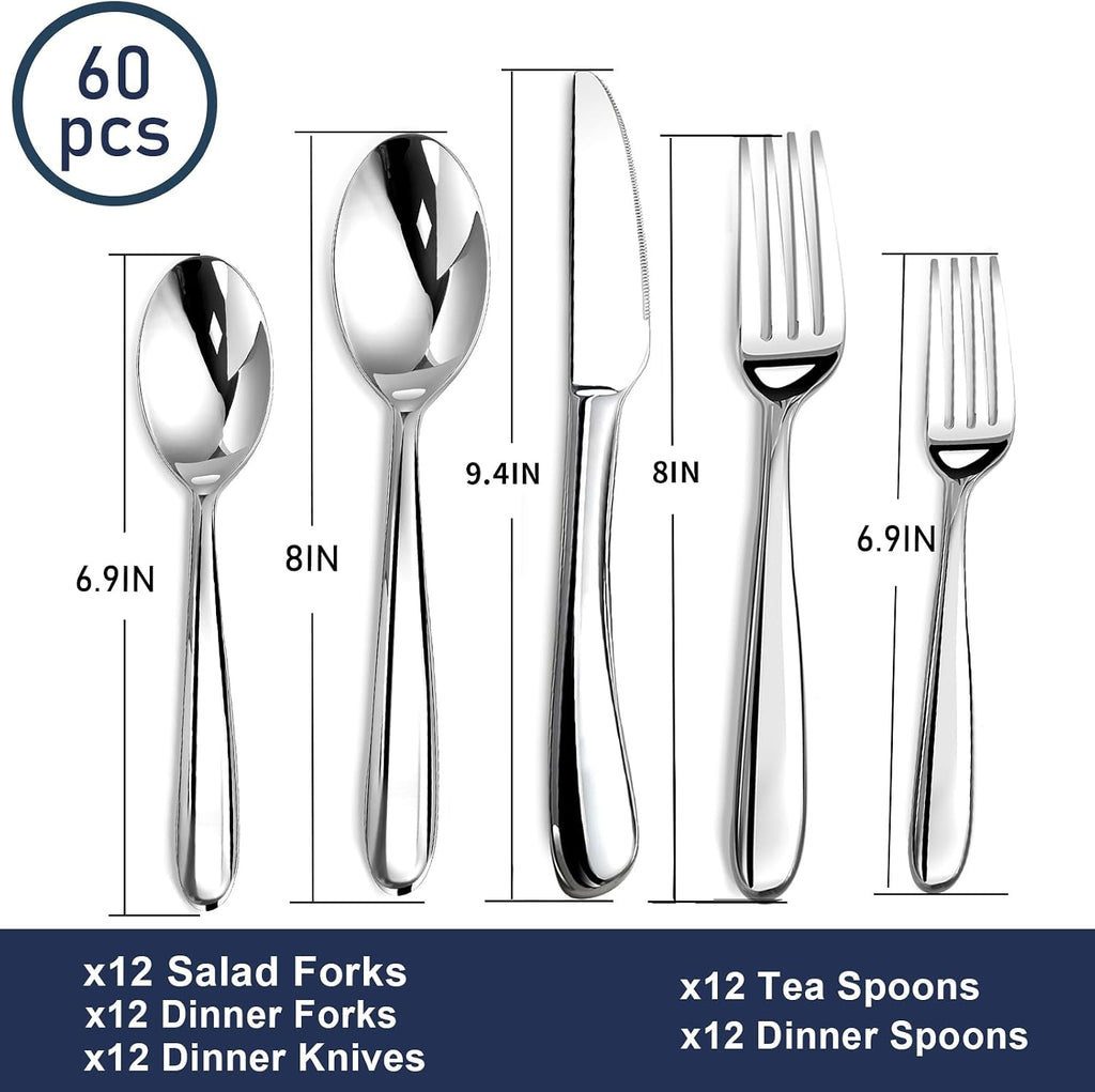 Heavy Duty Silverware Set for 12, Stainless Steel Flatware Cutlery Set