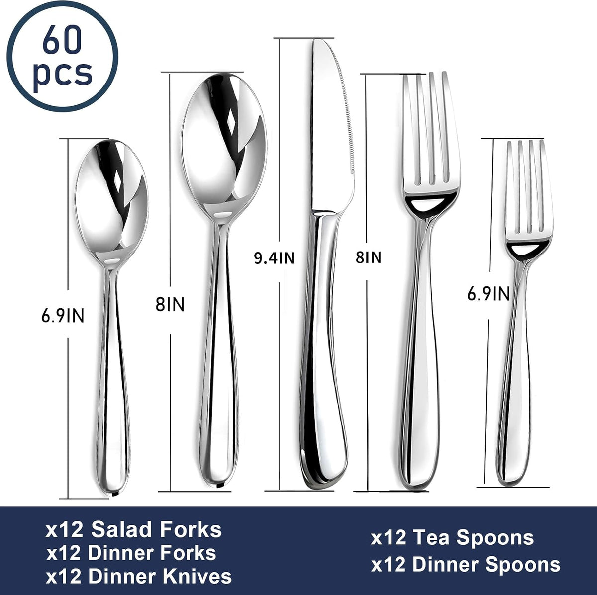 Heavy Duty Silverware Set for 12, Stainless Steel Flatware Cutlery Set