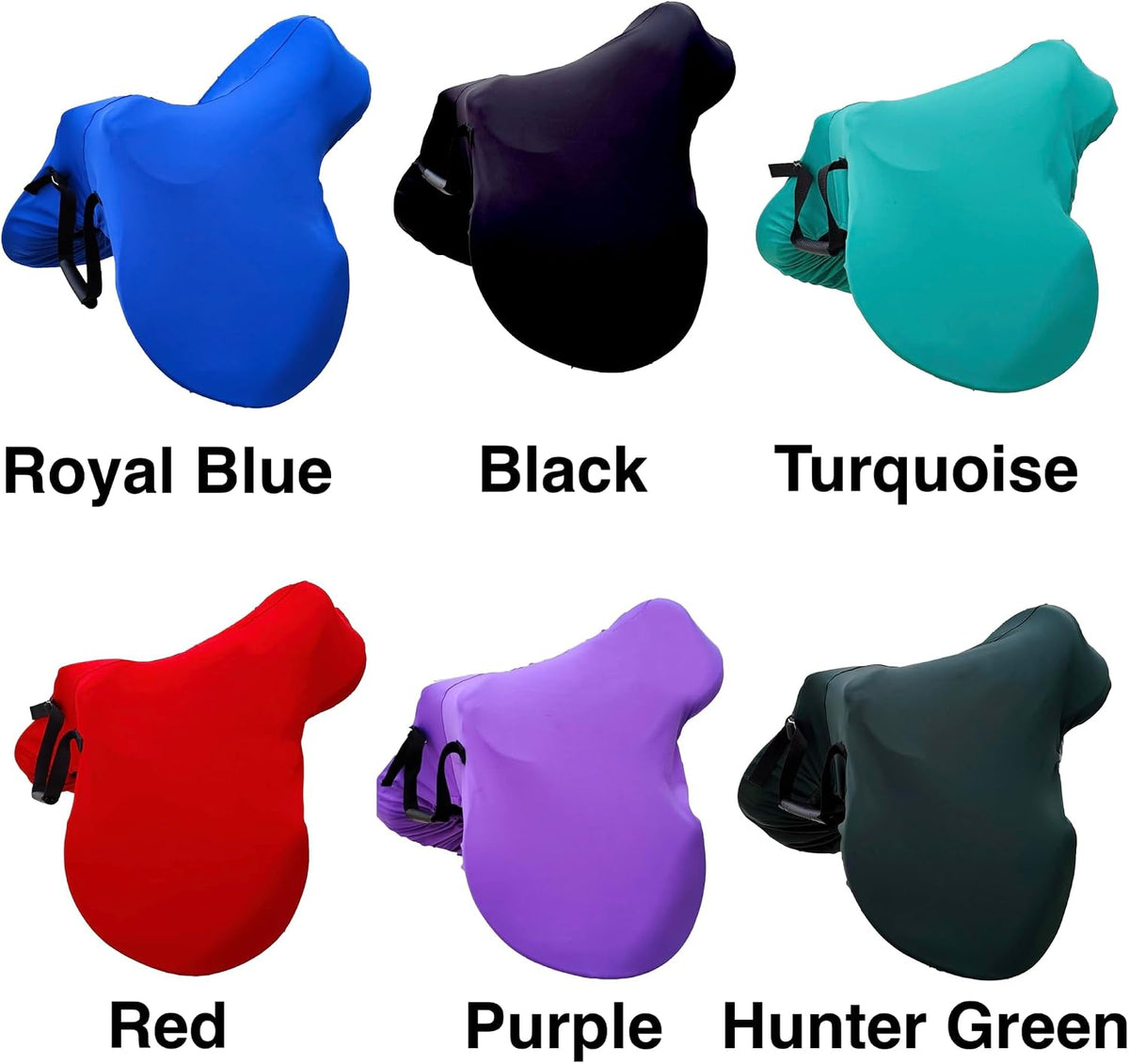 English Saddle Cover with Adjustable Handle, 4-Way Stretch Spandex/Elastane Fabric, Multiple Colors (Black)