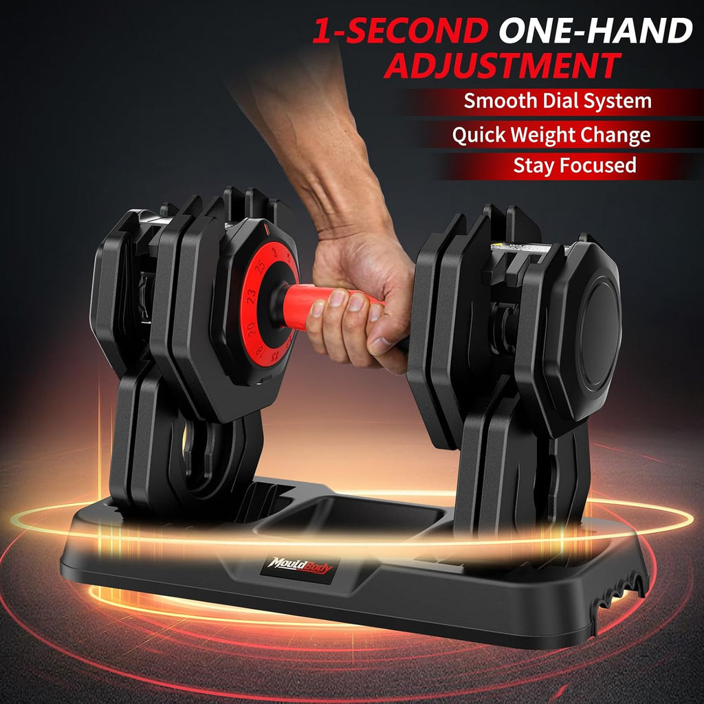 Adjustable Dumbbell Set Pair 25 lb or 50 lb, Adjustable Dumbbells 10-in-1 Free Weight Set, 1-Second Dial Weight