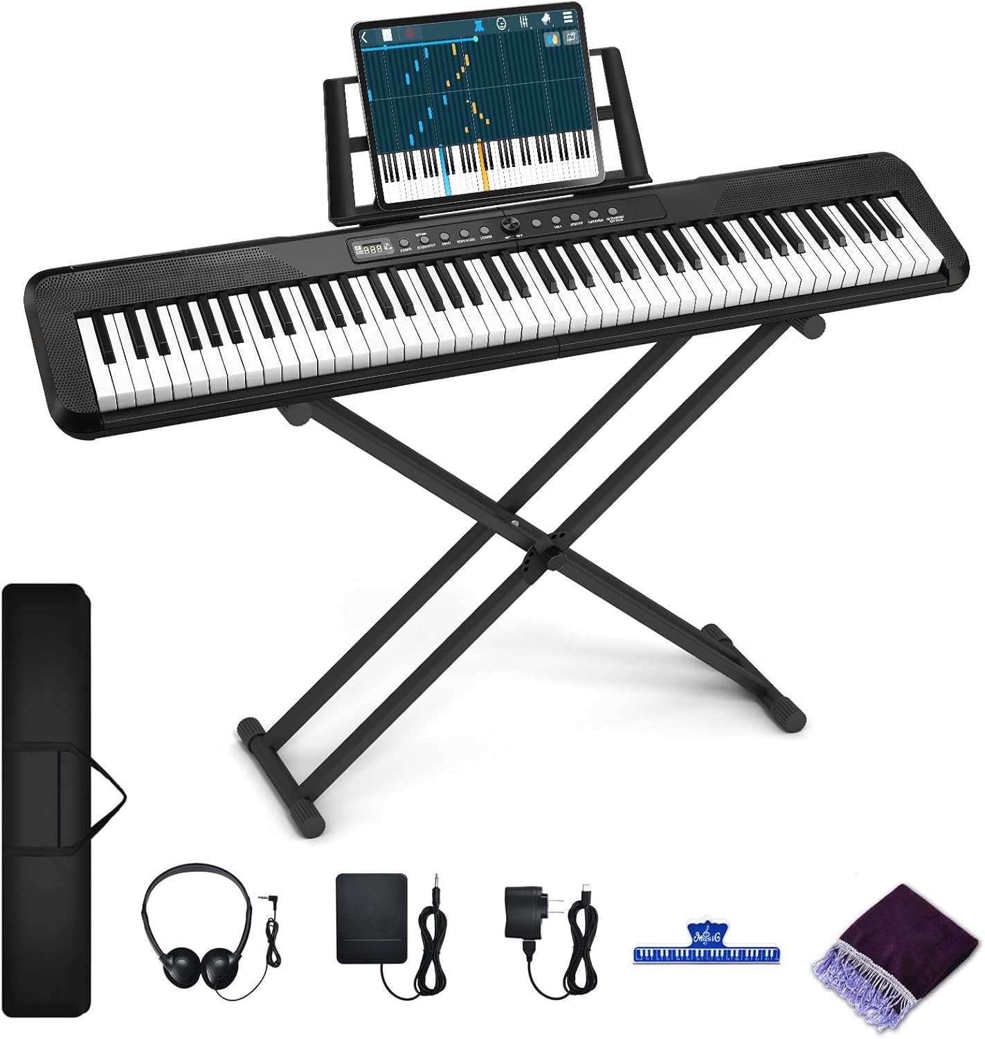 88 Key Keyboard Piano, Semi Weighted Electronic Digital Piano with Music Stand, Power Supply, Sustain Pedal, Stand